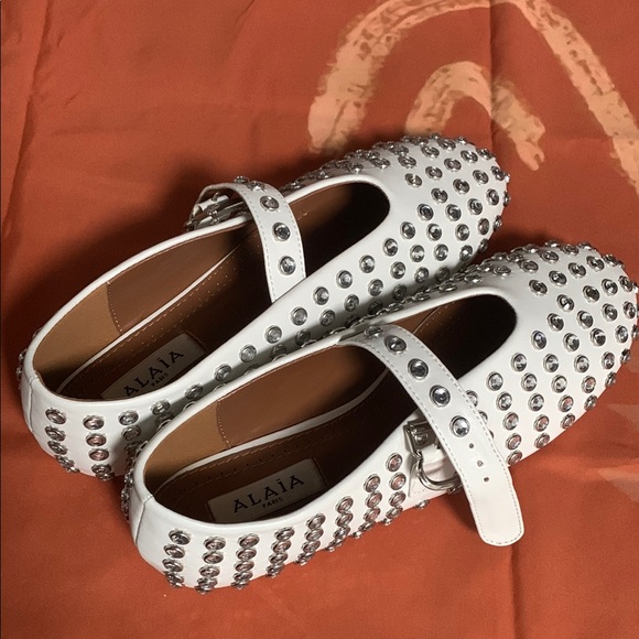 Alaia Shoes - Alaïa White Studded Mary Jane Flats